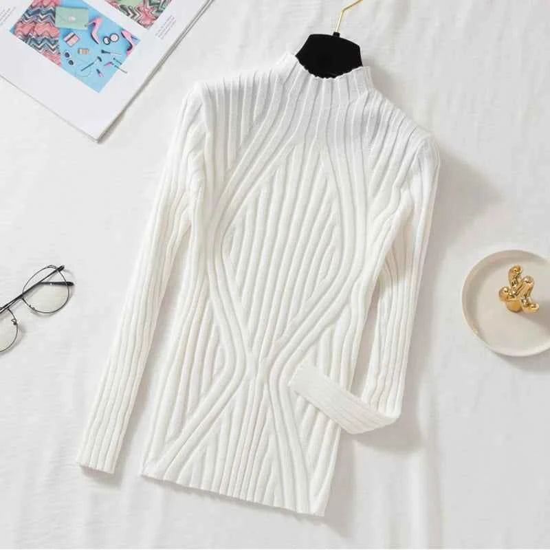 AOSSVIAO 2026 Knitted Women high neck Sweater Pullovers Turtleneck Autumn Winter Basic Women Sweaters Slim Fit Black