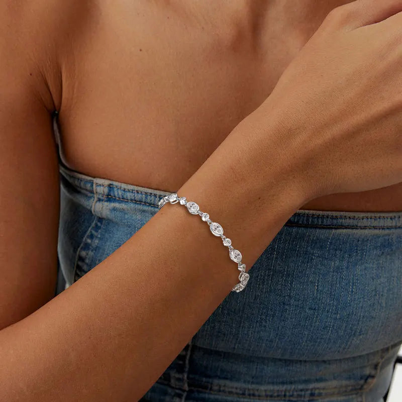 Free Shipping Fashion Elegant Personalized 925 Silver Round 2mm&3x5mm Moissanite Bracelet Tennis Pave Bracelet for Women Gift