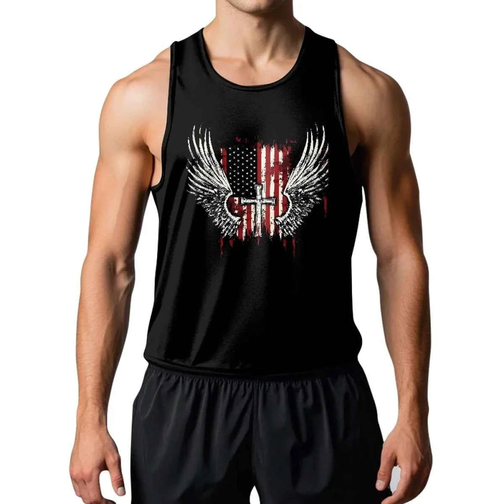 Made in USA Free Shipping MOQ 1pcs American Angel Cross Pattern High-Street Men's Underwear Vest 100% Cotton Fitness Sleeveless