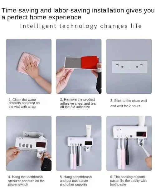 New Home Solar Energy No Need to Charge UV Toothbrush Holder Dispenser Tooth Paste Dispenser with Toothbrush Holder