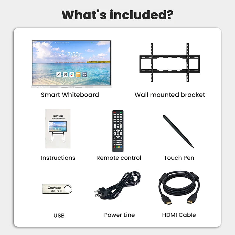 US Warehouse Delivery 4K HD 65 Inch Touch Screen Smart Interactive Flat Panel Whiteboard for Teaching and Business Use