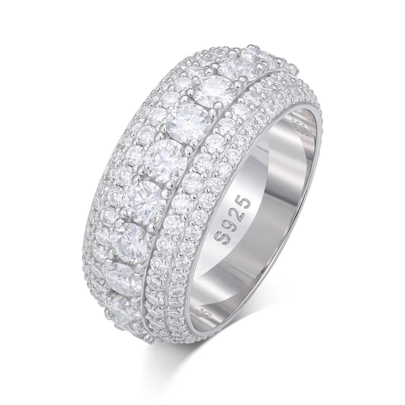 USA Warehouse Fashion Jewelry 5 Rows VVS Moissanite Diamond Bling Band Ring Gold Plate 925 Sterling Silver Wedding Ring for Men