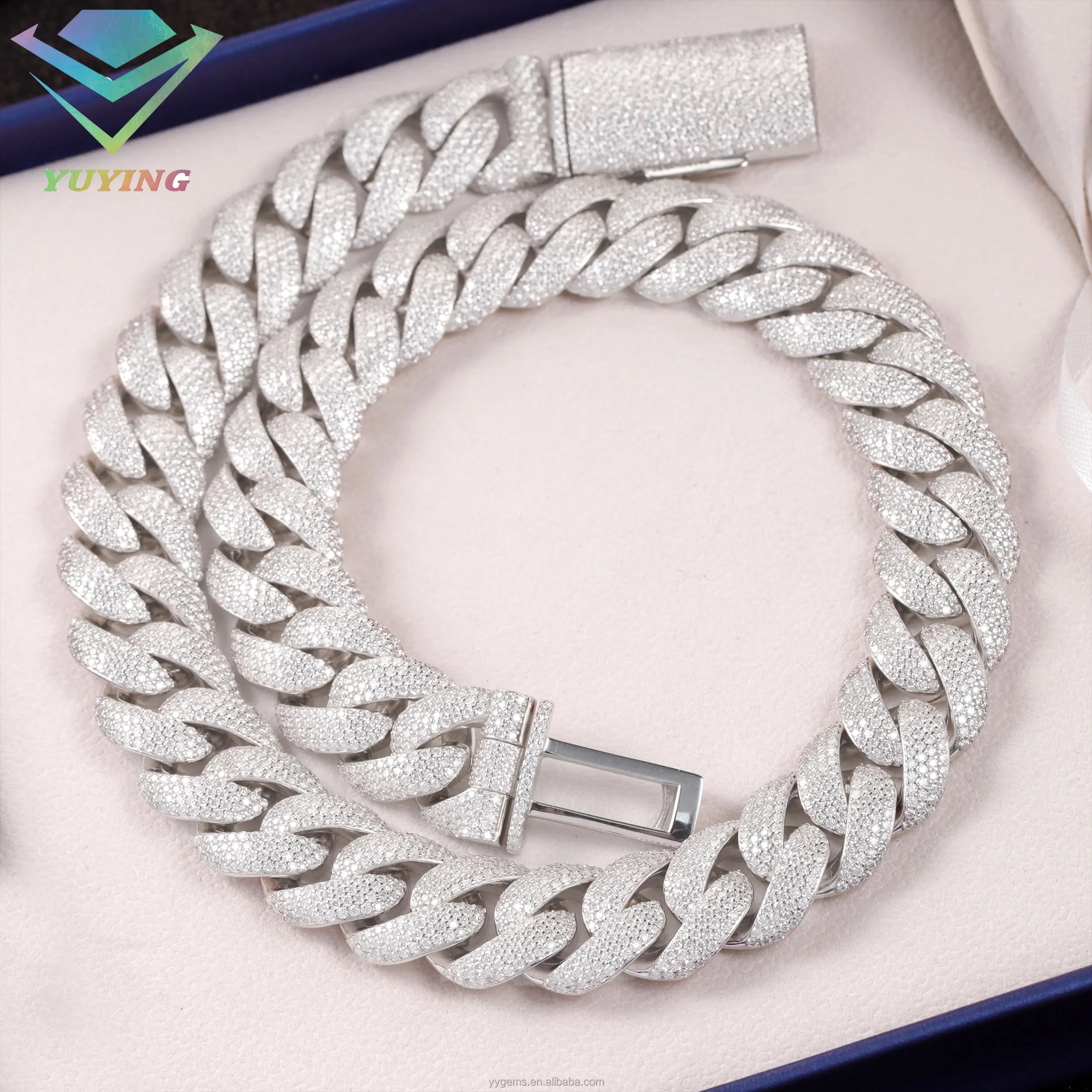 Custom Moissanite Heavy Silver Chain for Men 13mm-22mm  S925 Solid Rose Gold Plated Diamond VVS Moissanite Cuban Chain