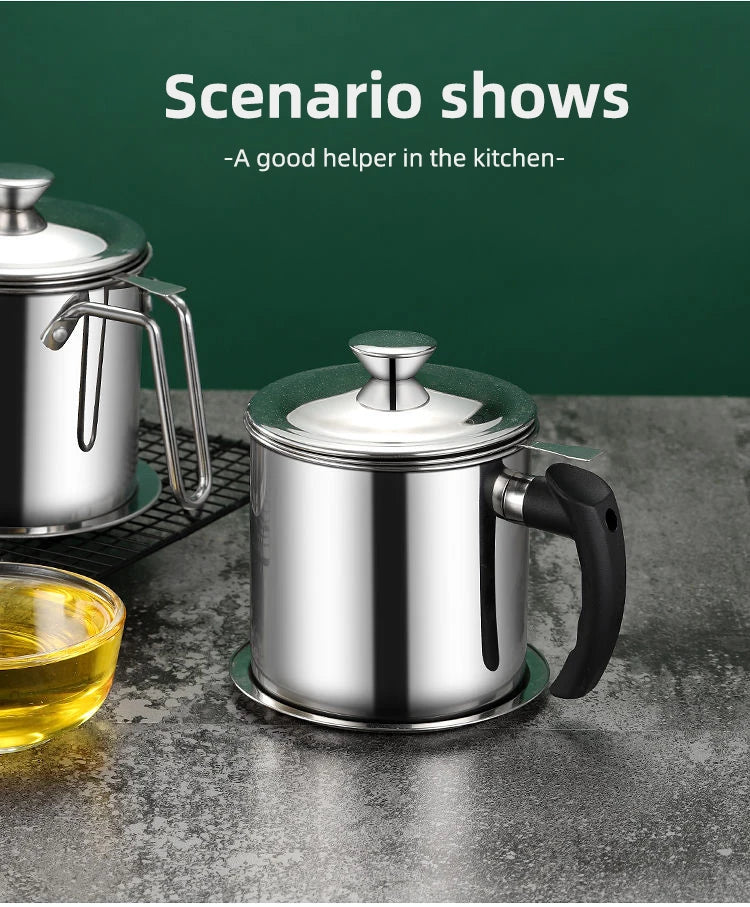Stainless Steel Oil Strainer Pot Container Jug Storage Can With Filter Cooking Oil Pot For Kitchen Household Tools