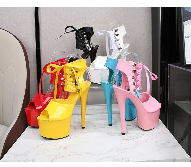 Shoes Women Platform Pole Dance Sandals 15CM 17CM 20CM High Heels Patent leather Gladiator Ladies Sandals Thick Bottom Stripper