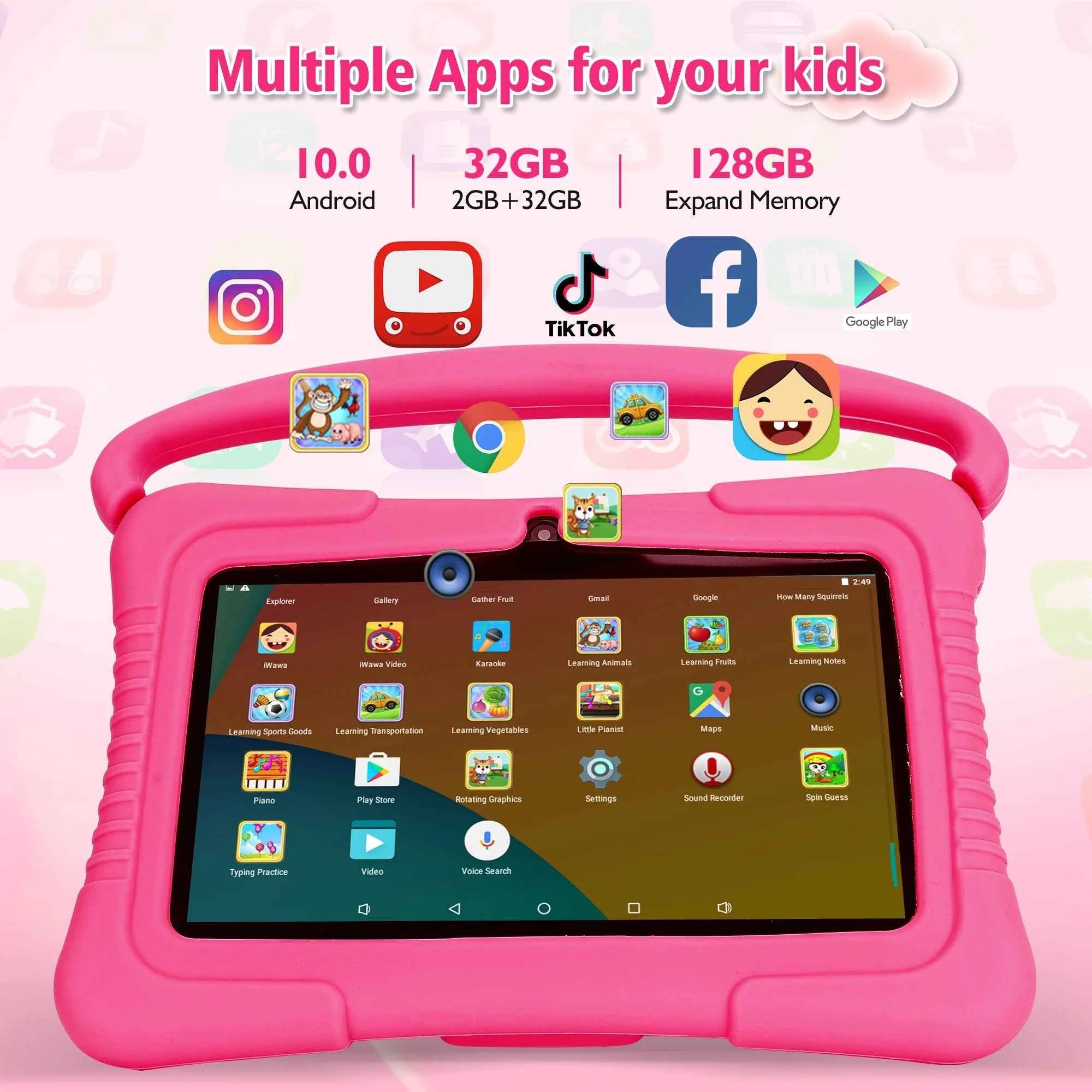 Veidoo 7 InchTouch Screen Android Wifi Tablet Quad Core 32GB Gaming Tablet Pc with Silicone Protective Case