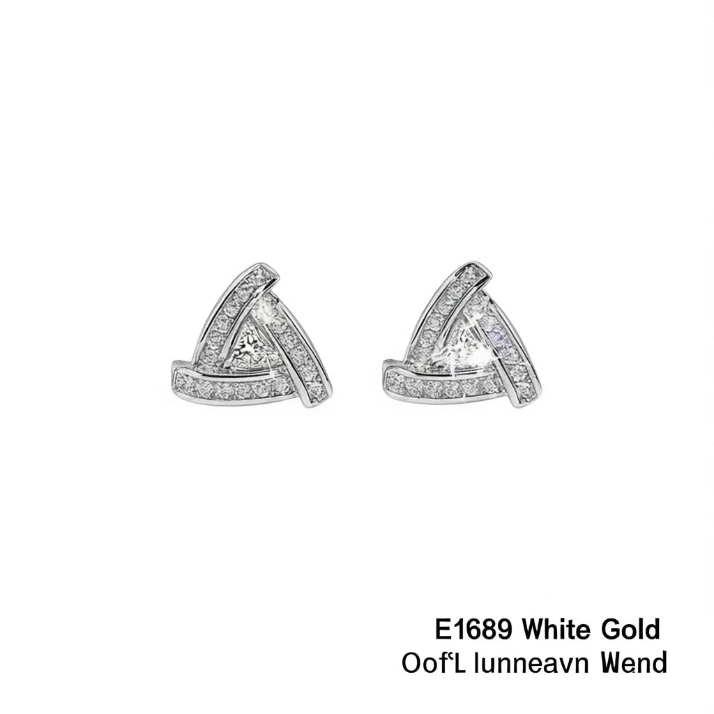 Oofl Lunneavn Wend White Gold Stud Earrings Geometric Crystal Rhinestone Minimalist Everyday Wear Rhodium Plated Unisex