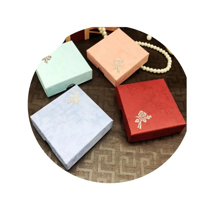 Square Rose Printed Jewelry Packaging Box Bracelet Necklace Storage Case Cardboard Gift Box Jewelry Organizer Case