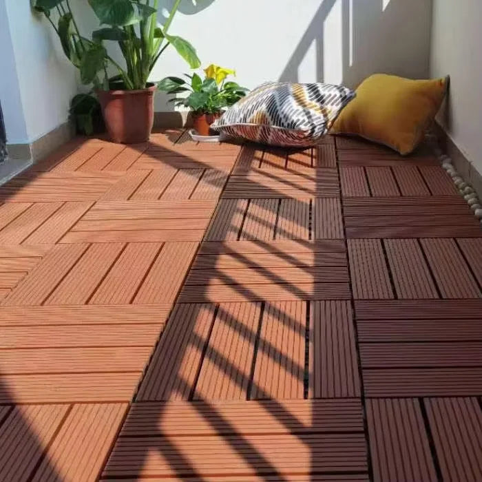 Fire Retardant Outdoor Interlocking Deck Tiles WPC Heavy Duty Anti-Slip for Commercial Patio Hotel Garden Flooring
