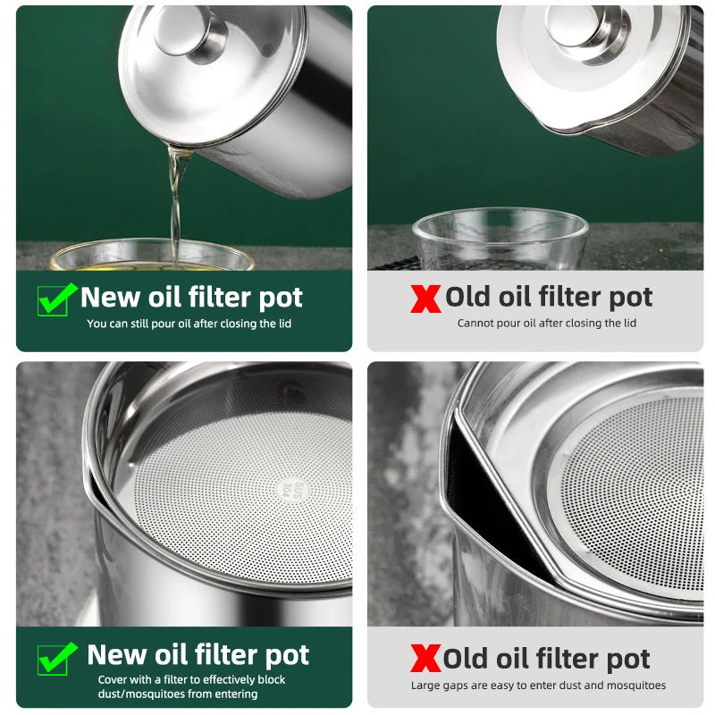 Stainless Steel Oil Strainer Pot Container Jug Storage Can With Filter Cooking Oil Pot For Kitchen Household Tools