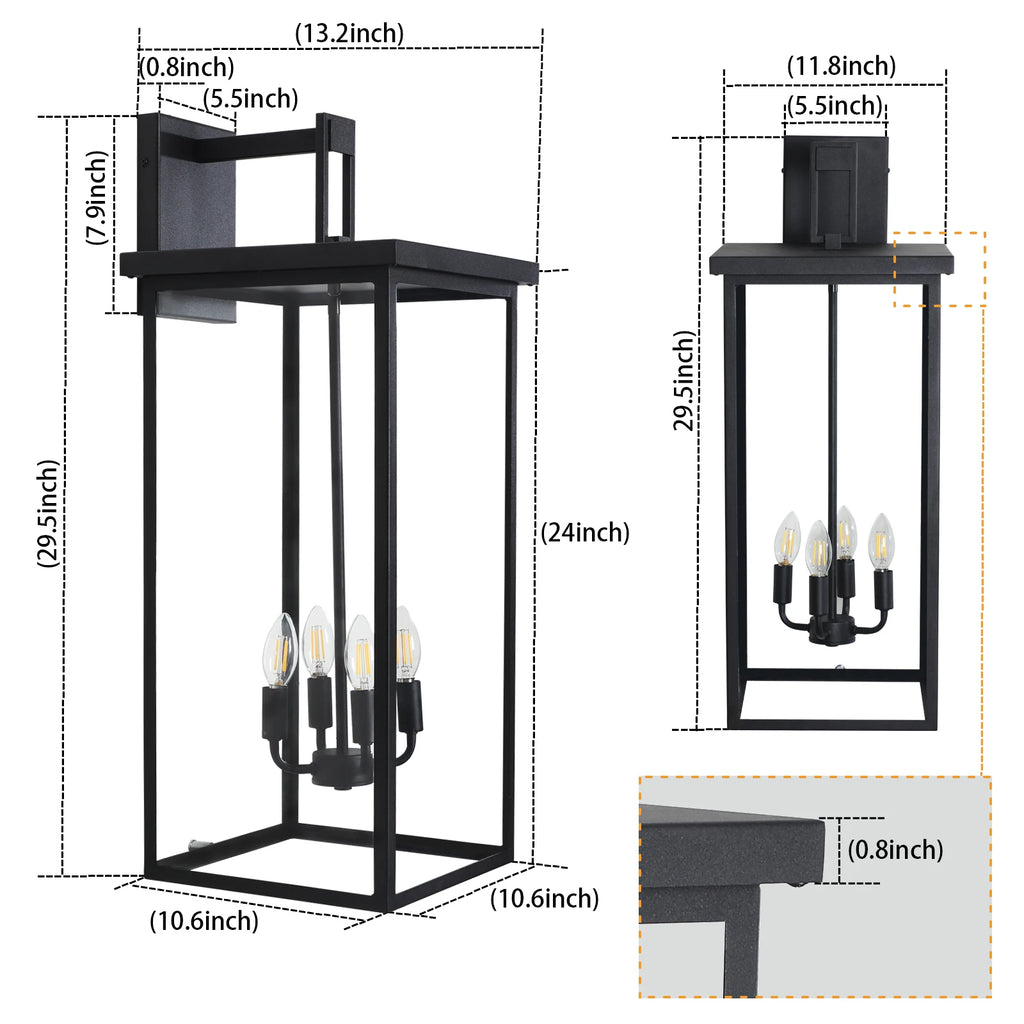 US Stock Free Shipping Outdoor Sconce Lights,30 Inch  Black Outdoor Lanterns Waterproof for Front Porch Garage Balcony
