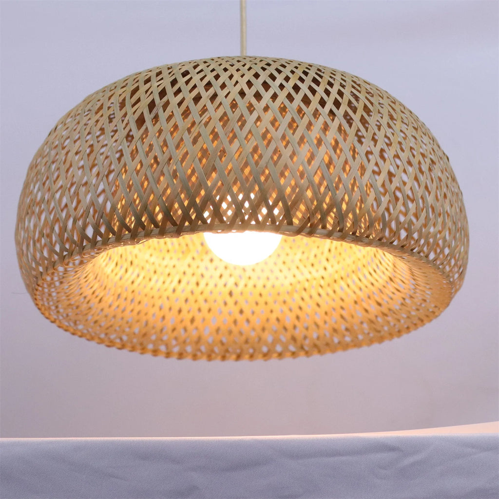 Joyinled Bamboo Pendant Light Fixture Rattan Rustic Basket Handmade Woven Pendant Lighting for Kitchen Island Farmhouse