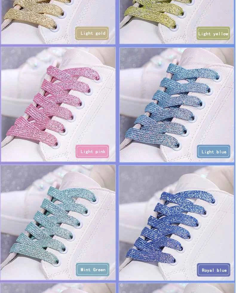 NEW Fashion Glitter Shoelaces Colorful Flat Shoe laces for Athletic Running Sneakers Shoes Boot 1CM Width Shoelace Strings 1Pair