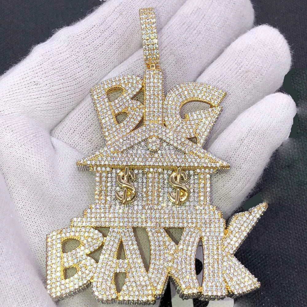 18K Gold Plated Micro Pave Cubic Zirconia CZ Plug Shape Pendant Hip Hop Style Yellow Gold Necklace for Engagement Wedding Party