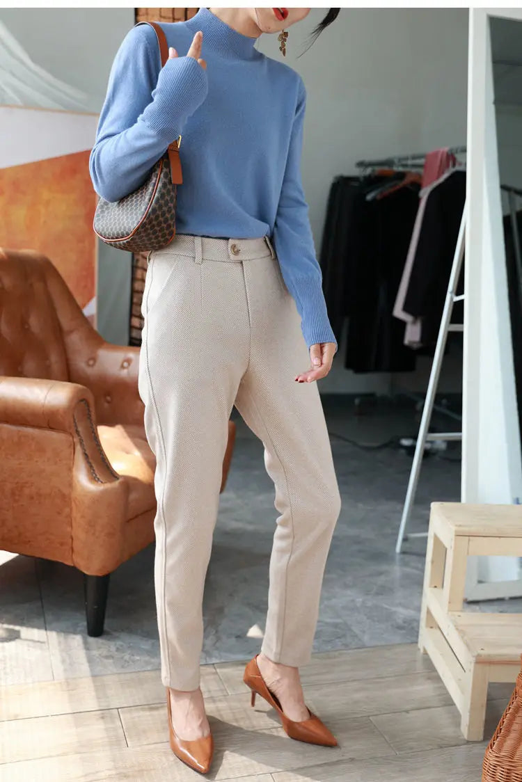 Woolen Pants Women's Harem Pencil Pants 2026 Autumn Winter High Waisted Casual Suit Pants Office Lady Women Trousers