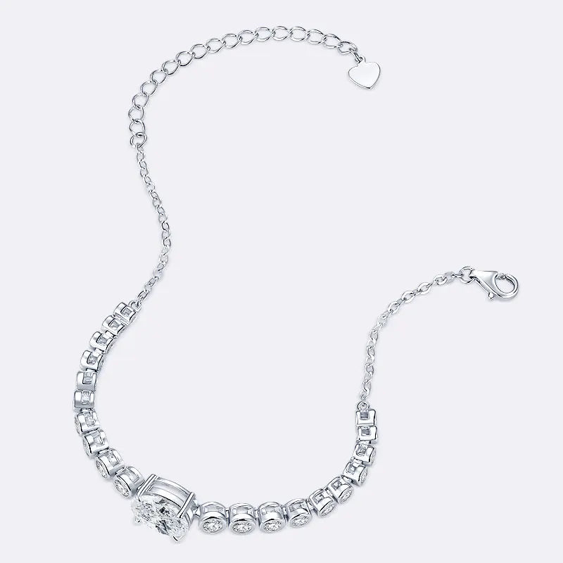 Free Shipping Fine Jewelry 925 Silver 14K Gold Plated Oval Cut 8x10mm 3.0ct Moissanite Bolo Bracelet with Bling Stones for Women
