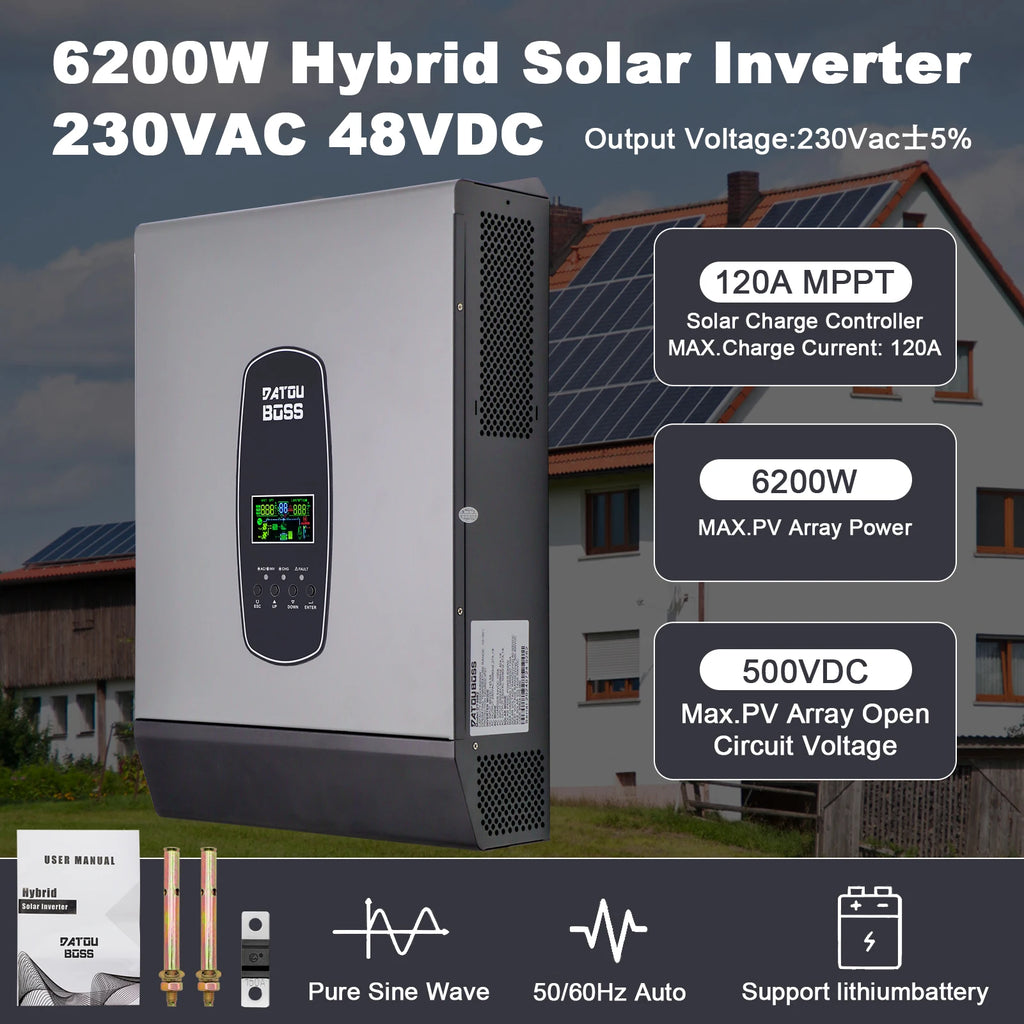EU USA Stock 11KW 6.2KW Hybrid Inverter Solar System 48V 120A MPPT 220V Pure Sine Wave Inverter with Home Energy Storage