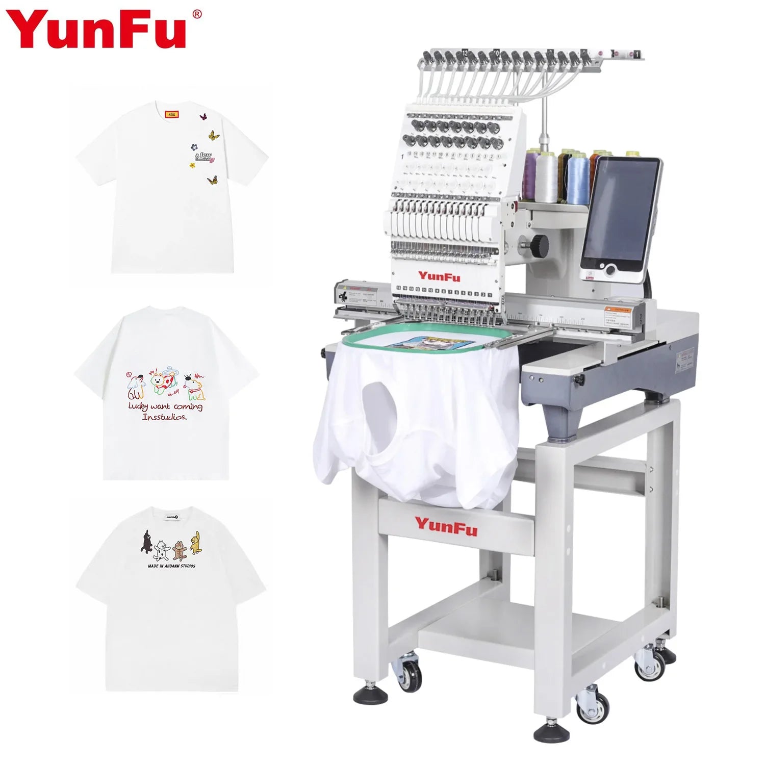 Stock in USA YunFu Single Head 15 Needles Embroidery Machine Computerized for Cap Tshirt Hoodie Sweater Flat Embroidery
