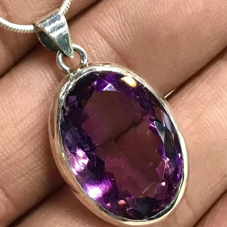 92.5 Sterling Silver Amethyst Pendant Necklace Natural Purple Amazing Gems Stone for Weddings and Parties