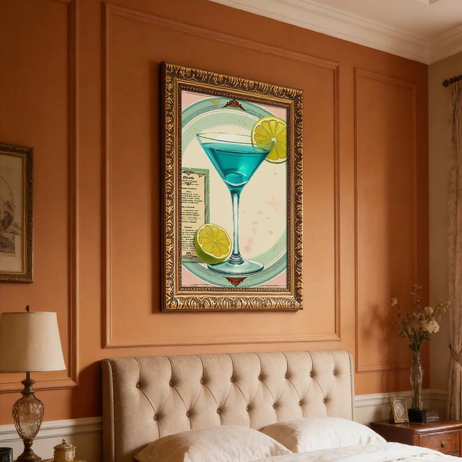 12x18 Gold Frame Classic Telescope Diagram for a Stargazer's Attic Retreat