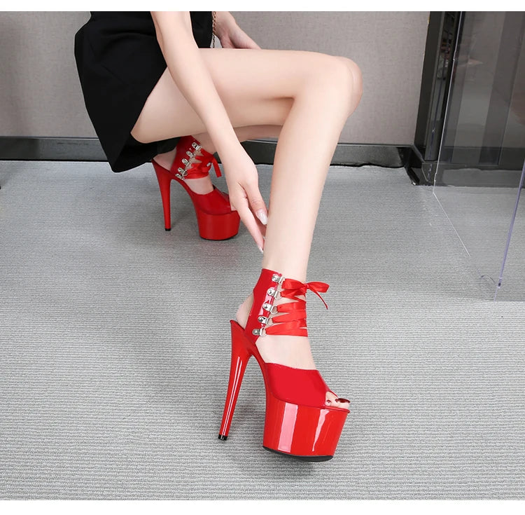 Shoes Women Platform Pole Dance Sandals 15CM 17CM 20CM High Heels Patent leather Gladiator Ladies Sandals Thick Bottom Stripper