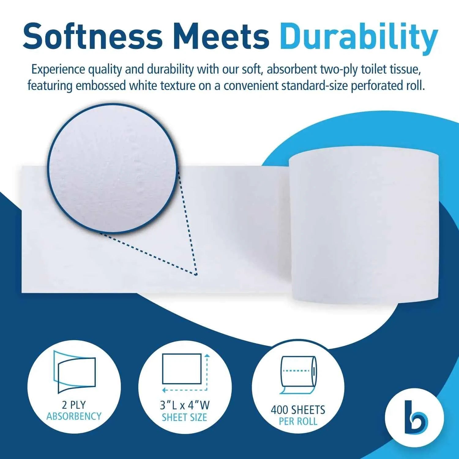 Boardwalk B6144 Premium 4-Ply Septic Safe Toilet Tissue Jumbo Roll White-12 Rolls/Carton