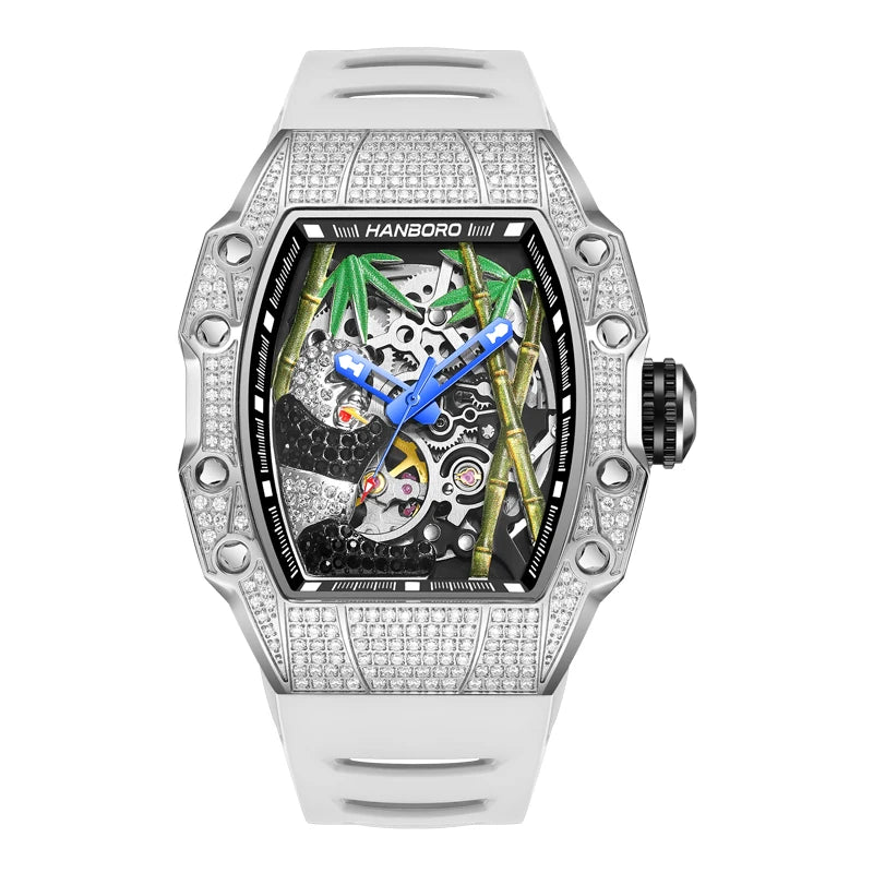 HANBORO Men's Automatic Mechanical Watch National Treasure Series Full Diamond Craftsmanship Fashion Skeleton Luminous Hollow