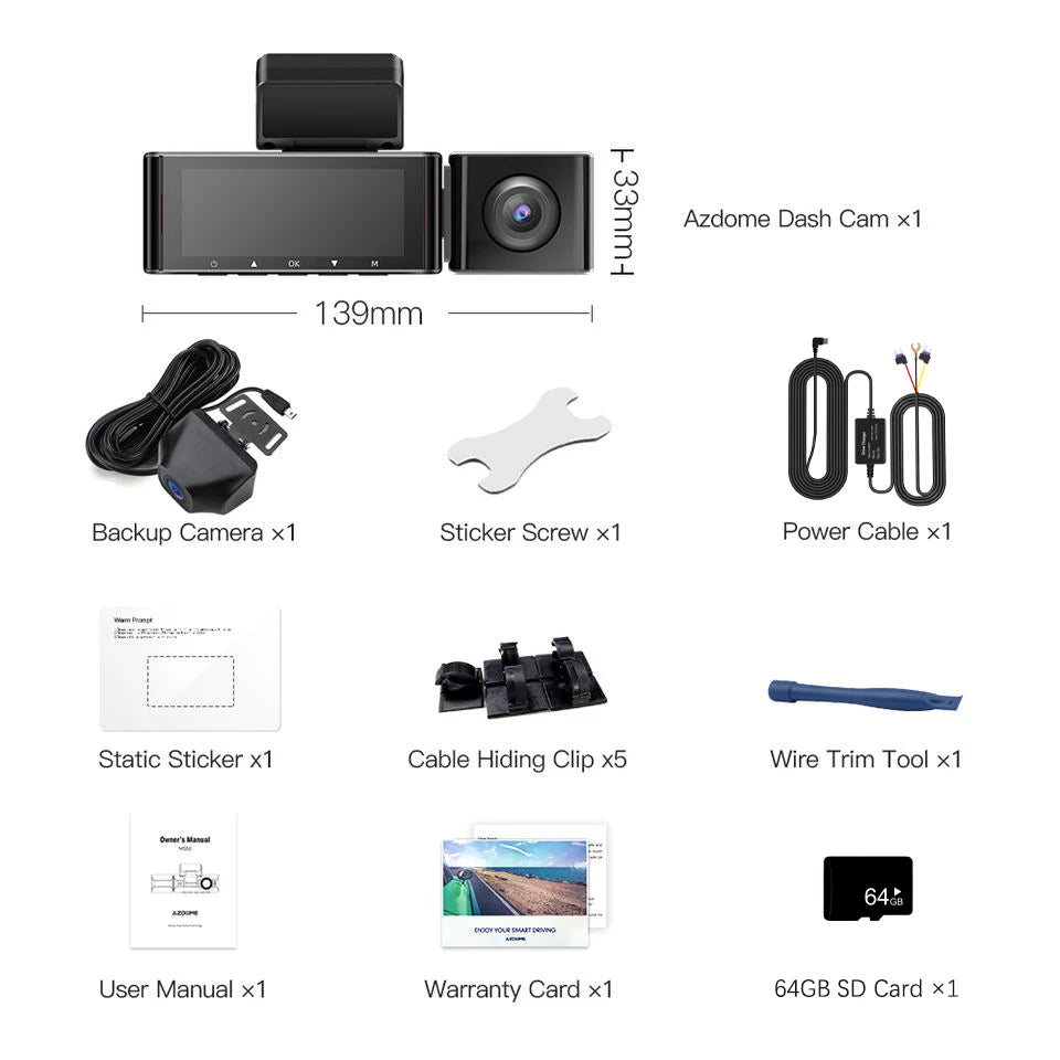 AZDOME M550 PRO HD 3 Lens Adas Wifi GPS Front Rear 4K Dash Cam IPS Screen Car Dash Black Box DVR Video Camera for Audi