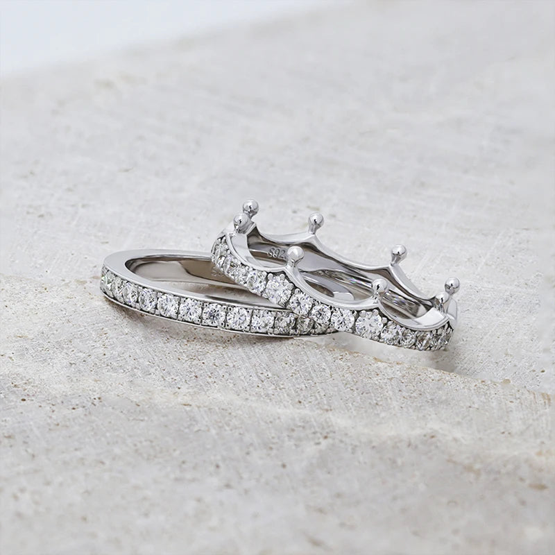 Paston Custom Jewelry DEF VVS Moissanite Ring Band Crown Design Women Fine Jewelry Ring Set for Daily Wear