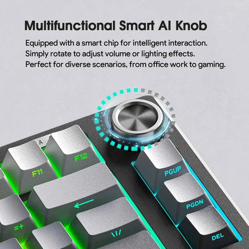 FURYCUBE IP75 Wired Mechanical Feel Keyboard RGB 19-Key Anti-Ghosting Multifunctional Smart Knob Fit for Daily Gaming Keyboard