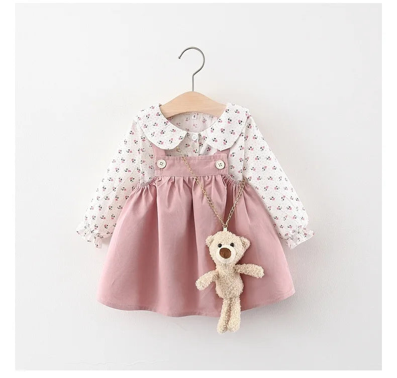 Autumn Baby Girls Clothes Outfits Toddler Princess Flower T-Shirt+ Strap Dress Suits for Girls Clothing 1 Year Birthday Set
