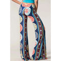 TD Girls Hip Hop Printed Palazzo Pants Casual Wide-Leg Elastic Waist Breathable Mid Waist Color Washed with Elastic Decoration