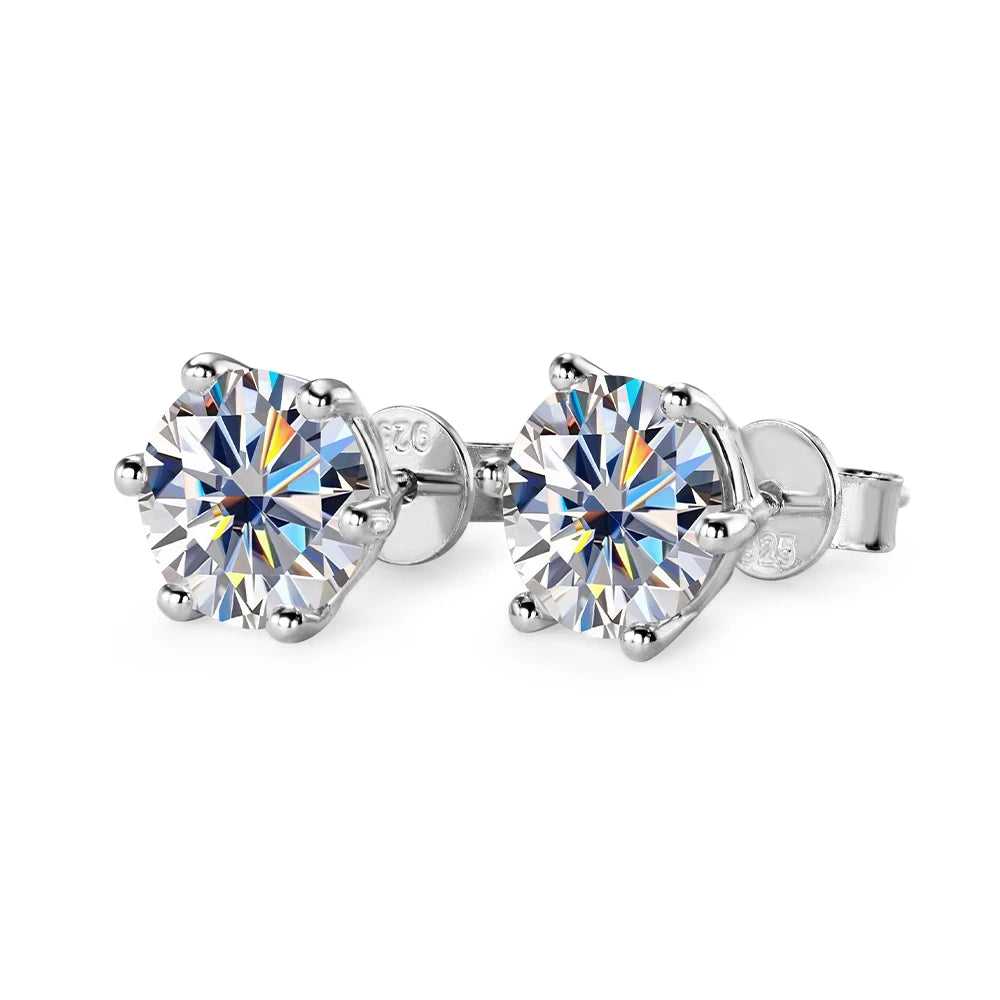 Free Shipping 925 Sterling Silver Round Moissanite Classic Simple Six Claw Earrings for Ladies Christmas Gift Moissanite Jewelry