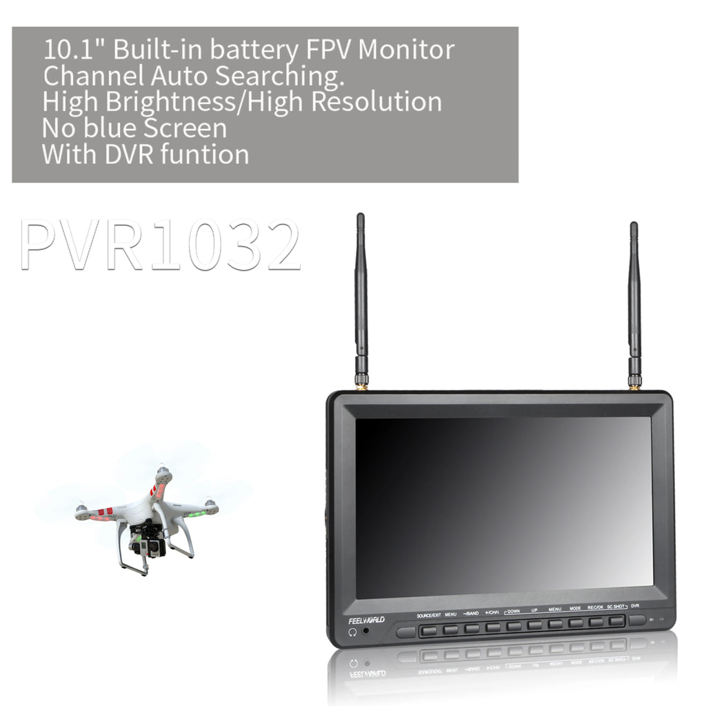 FEELWORLD PVR1032 | 10.1" 500cd/m² 5.8GHz High Brightness Build in Battery FPV Monitor Wireless Receiver Drone Monitor