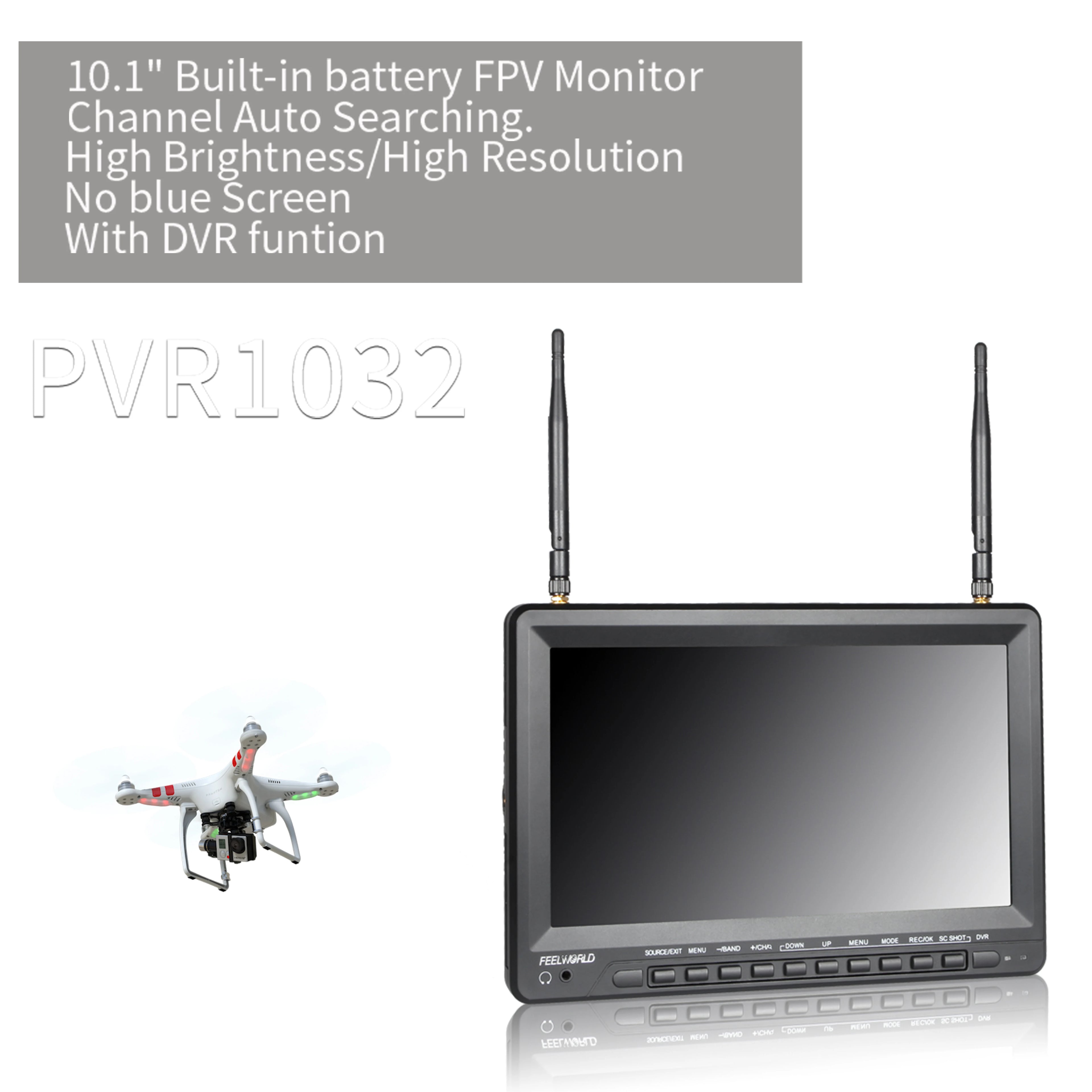 FEELWORLD PVR1032 | 10.1" 500cd/m² 5.8GHz High Brightness Build in Battery FPV Monitor Wireless Receiver Drone Monitor