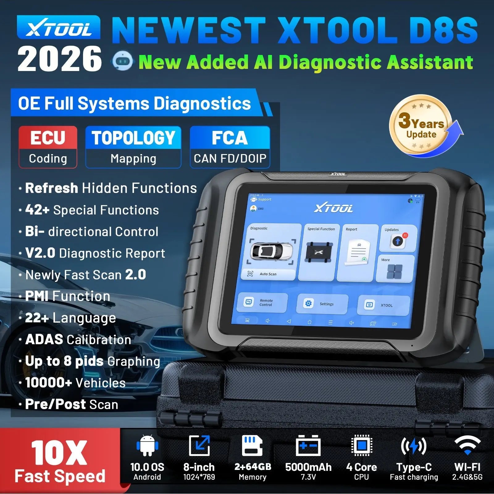 EU Warehouse XTOOL D8S EU All System Diagnostic Obd2 Scanner Ecm Programming Tool Automotive Key Programmer for All Key Lost