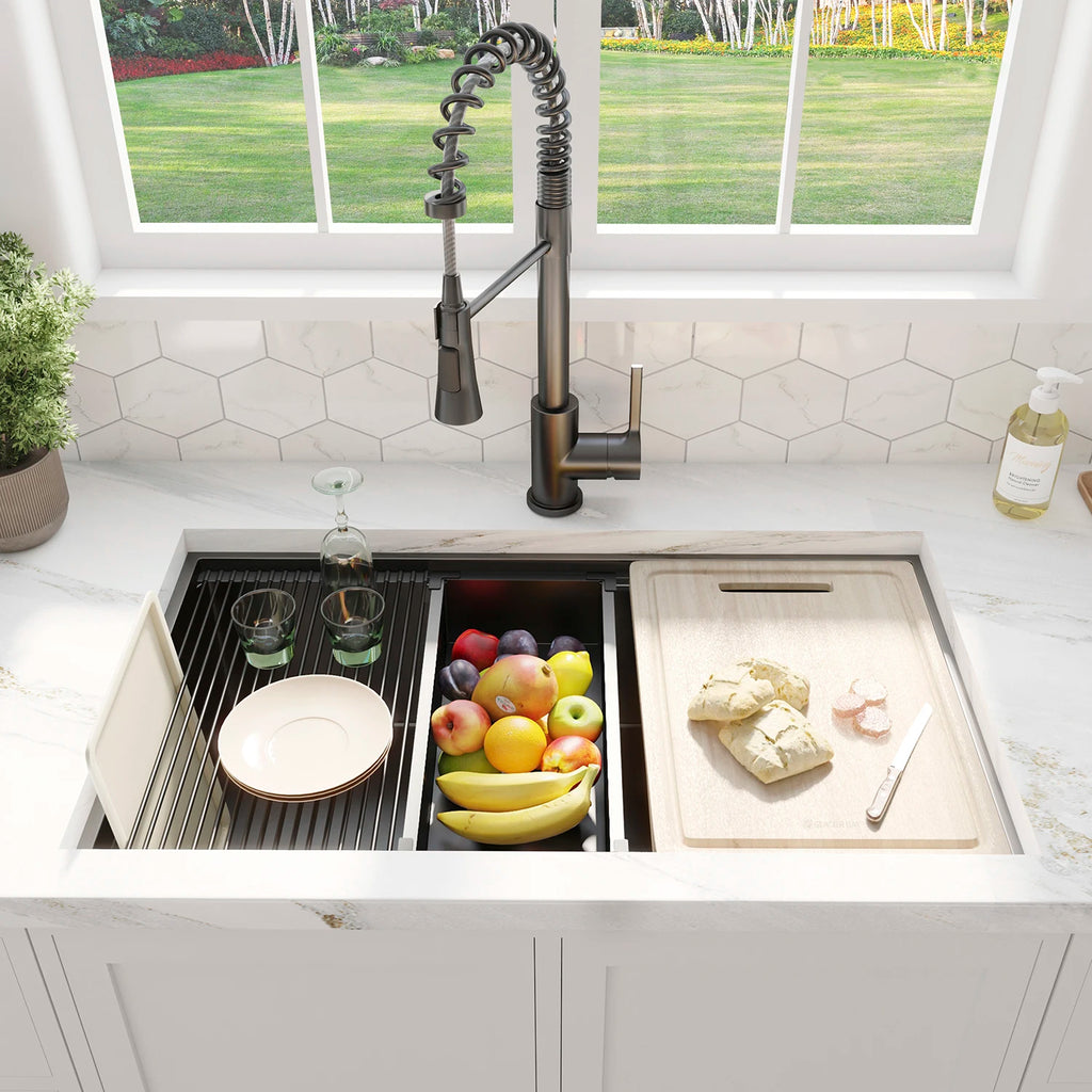 USA Free Shipping 32 Inch Workstation Gunmetal Black Stainless Steel Undermount Kitchen Sink Single Bowl