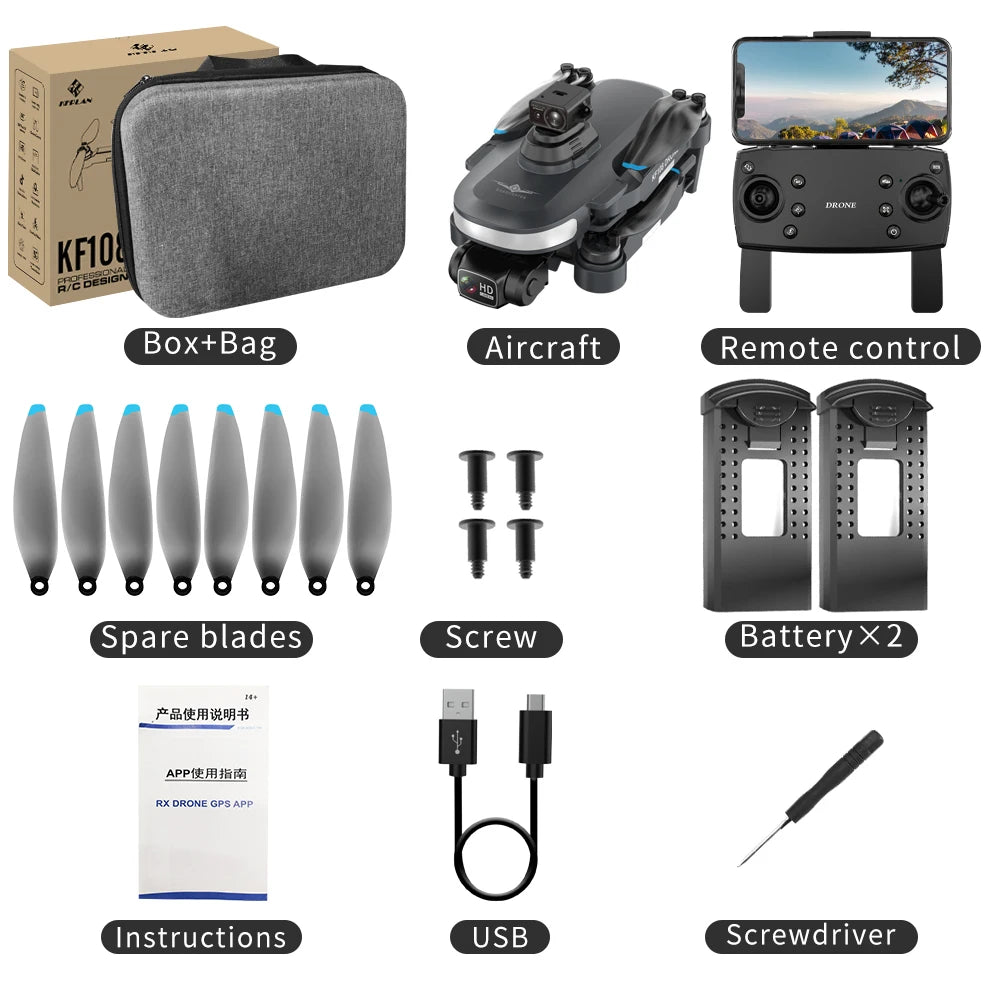 KFPLAN KF108 Drone Obstacle Avoidance GPS Optical Flow Brushless Drone 4K Camera Radio Control Toys for Adult Hot Selling