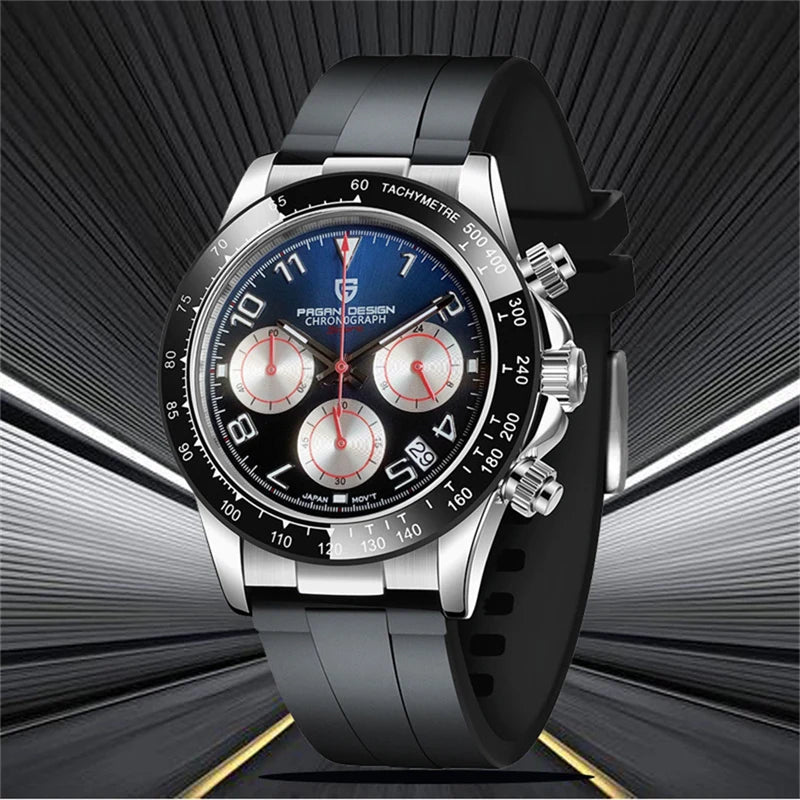 PAGANI DESIGN 1687 Rubber Strap Sapphire Glass Sports Watch Chronograph Men's Top Luxury Brand Men's Quartz Watch