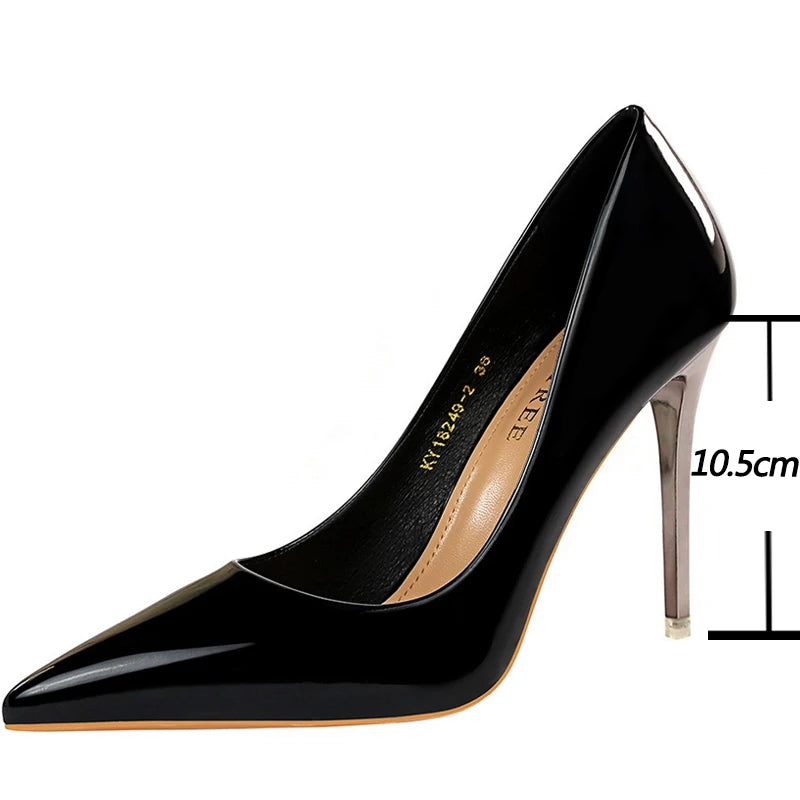 Patent Leather Woman Pumps BIGTREE Shoes New High Heels Shoes Sexy Women Heels Pointed Toe Women Basic Pump Heels Plus Size 43