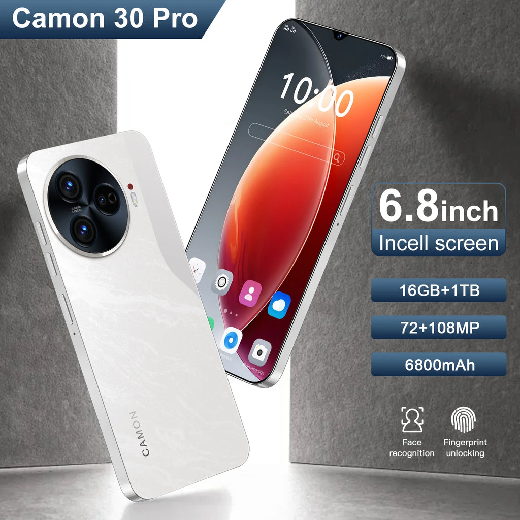 New C30 Pro 5G Smartphone Original 6.8-Inch Android 14 Phone 16GB 1TB Storage 72MP+108MP Camon 30 Pro 6800mAh Battery