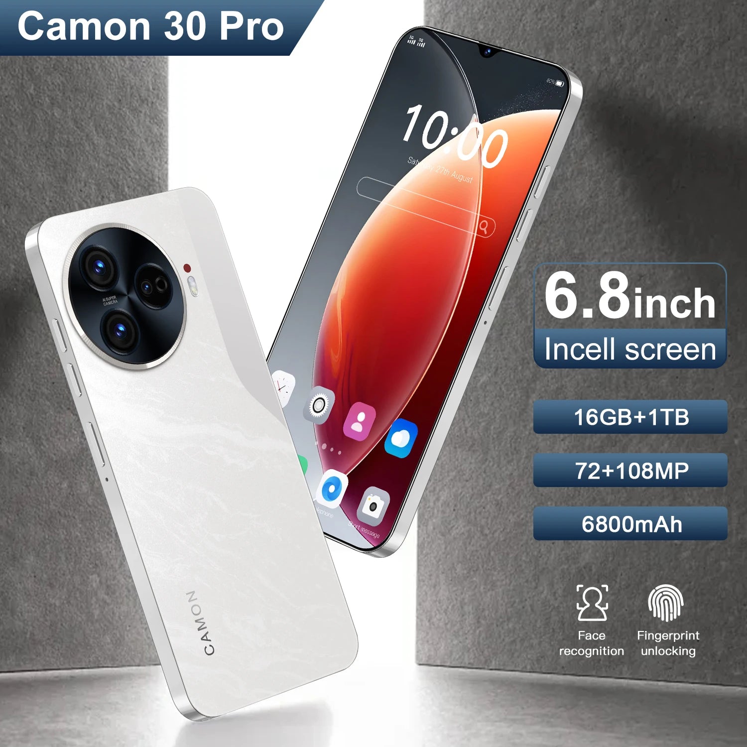 New C30 Pro 5G Smartphone Original 6.8-Inch Android 14 Phone 16GB 1TB Storage 72MP+108MP Camon 30 Pro 6800mAh Battery