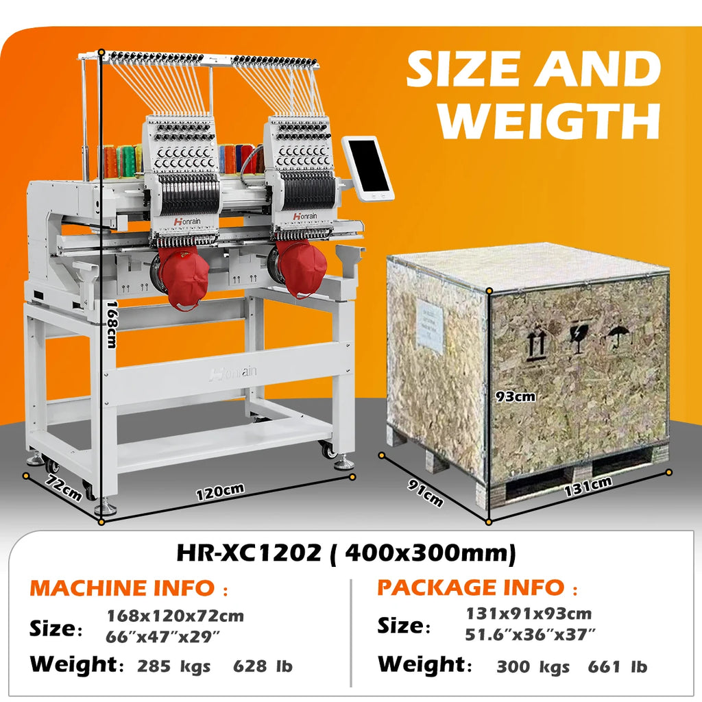 HONRAIN 2 HEAD Embroidery Machine Chinese Factory High Quality  9/12/15 Needles T-shirt Cap 2 Heads Computer Embroidery Machine