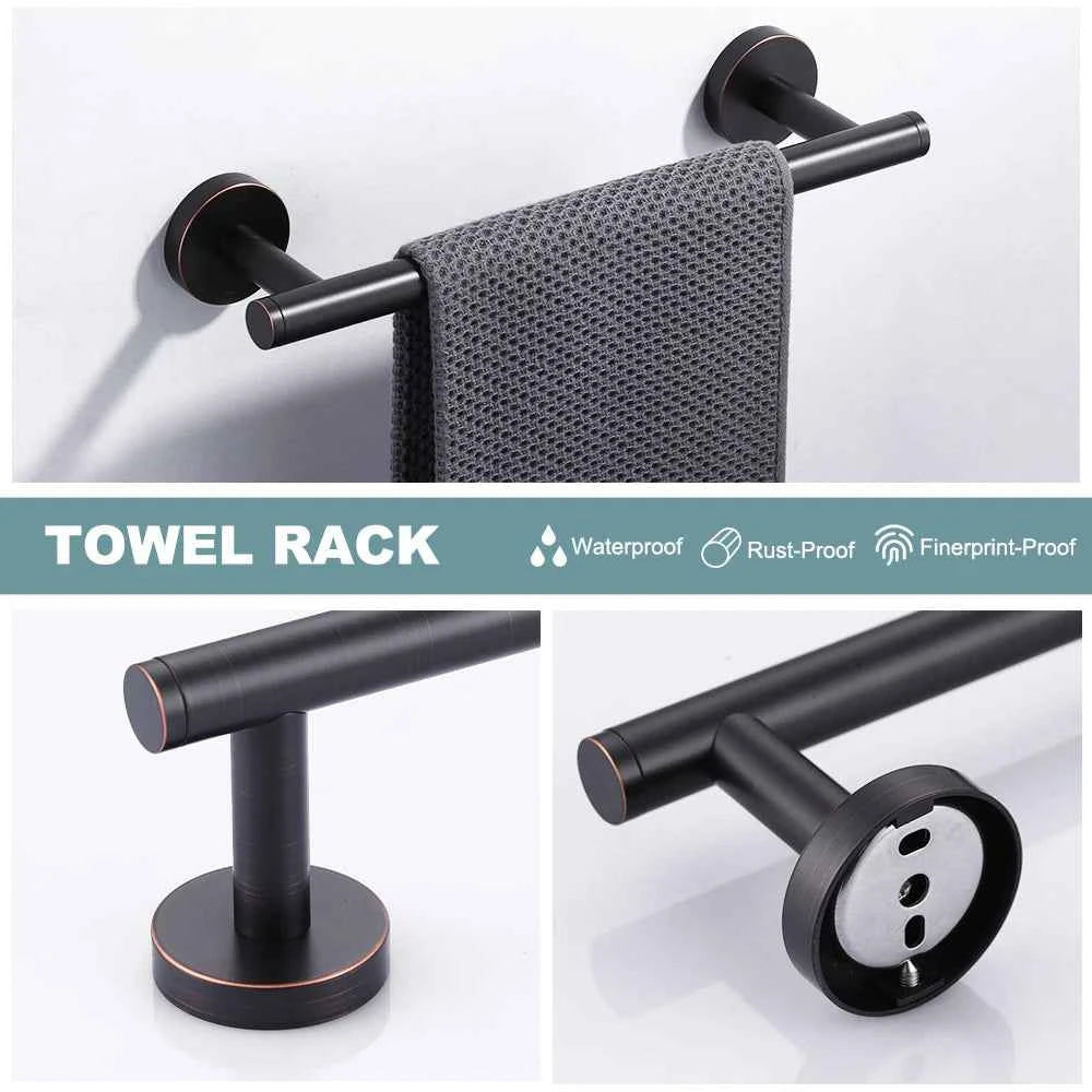 Hotel Decor Bath Hardware Set Oil Rubbed Bronze 3PCS Wall Mounted Screw-in Toilet Paper Holder/Robe Hooks/Towel Bars