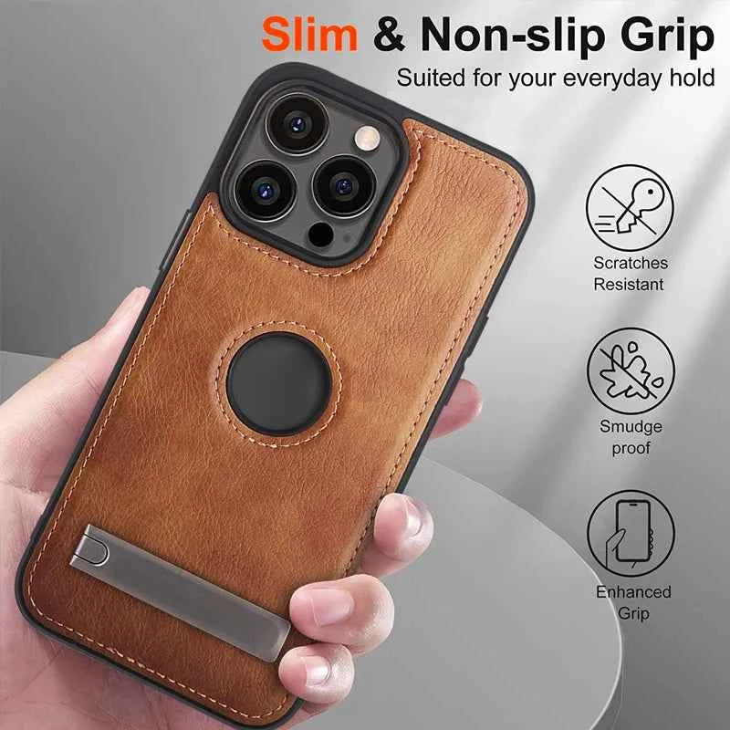 Artificial Leather Mobile Phone Cases with Kick Stand for iPhone 16 15 14 Plus 13 12 11 Case Trending Products 2025 New Arrival