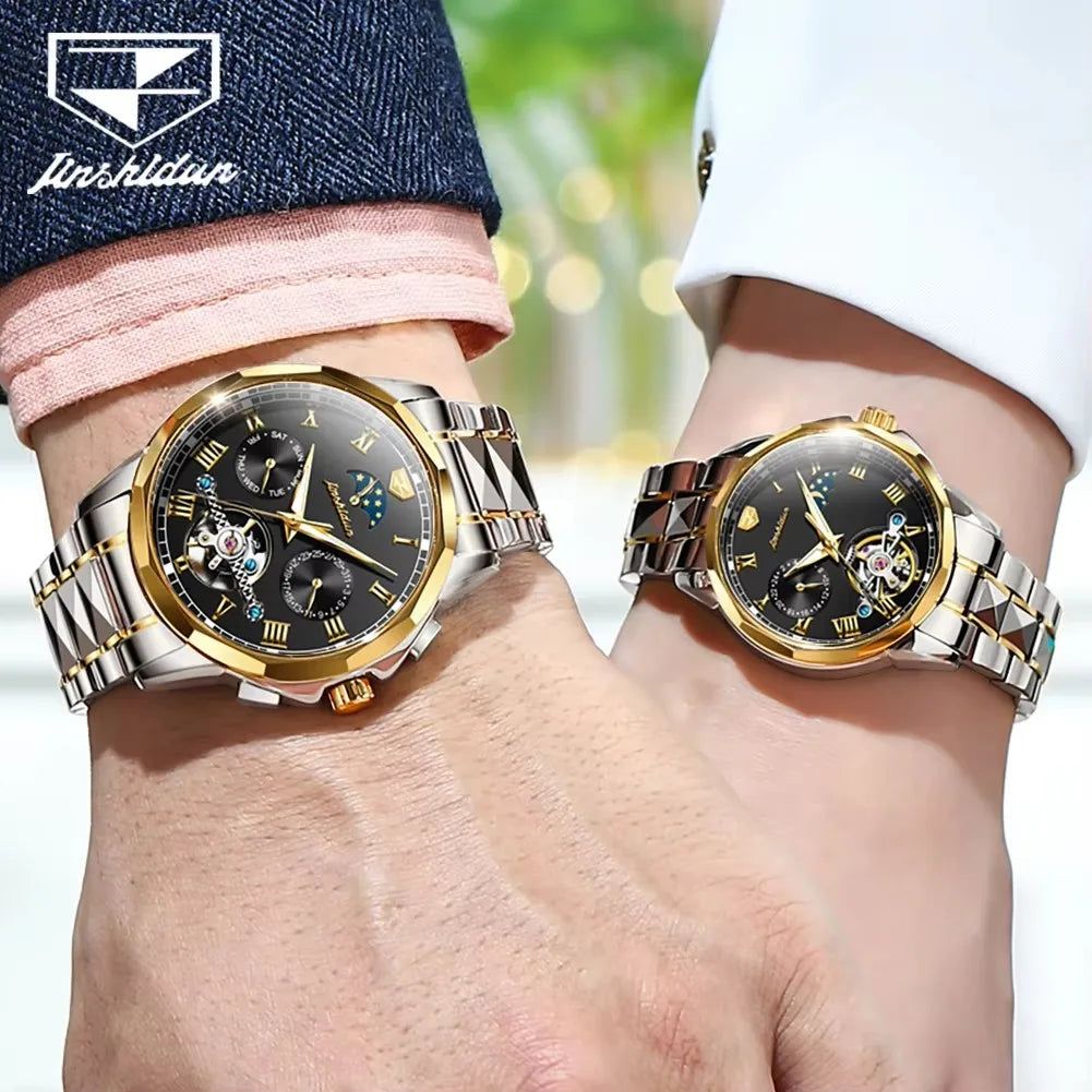 Jsdun 8937 Fashion Moon Phase Business Water Resistant Complete Couple Watch Top Luxury Tungsten Steel Band Lovers Watches