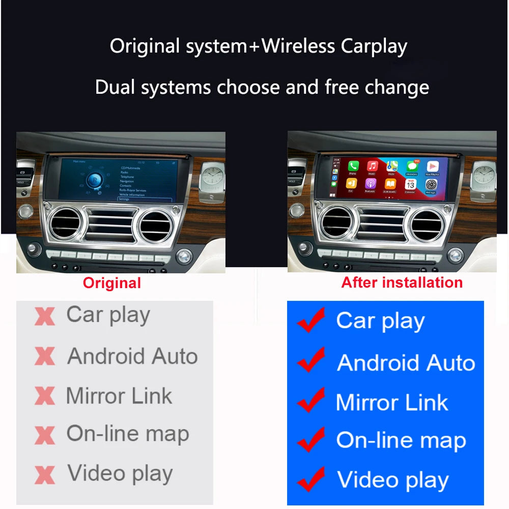 Dckloer Wireless CarPlay and Android Auto for Rolls-Royce Ghost EVO 2019-2022 10.25" Screen Plug and Play Retrofit Kit