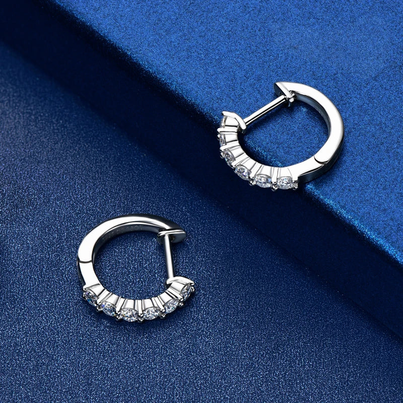 Sterling Silver 925 2.5mm 0.06CT Moissanite Sterling Silver Delicate Classic Huggie D Color Clip Earings for Women