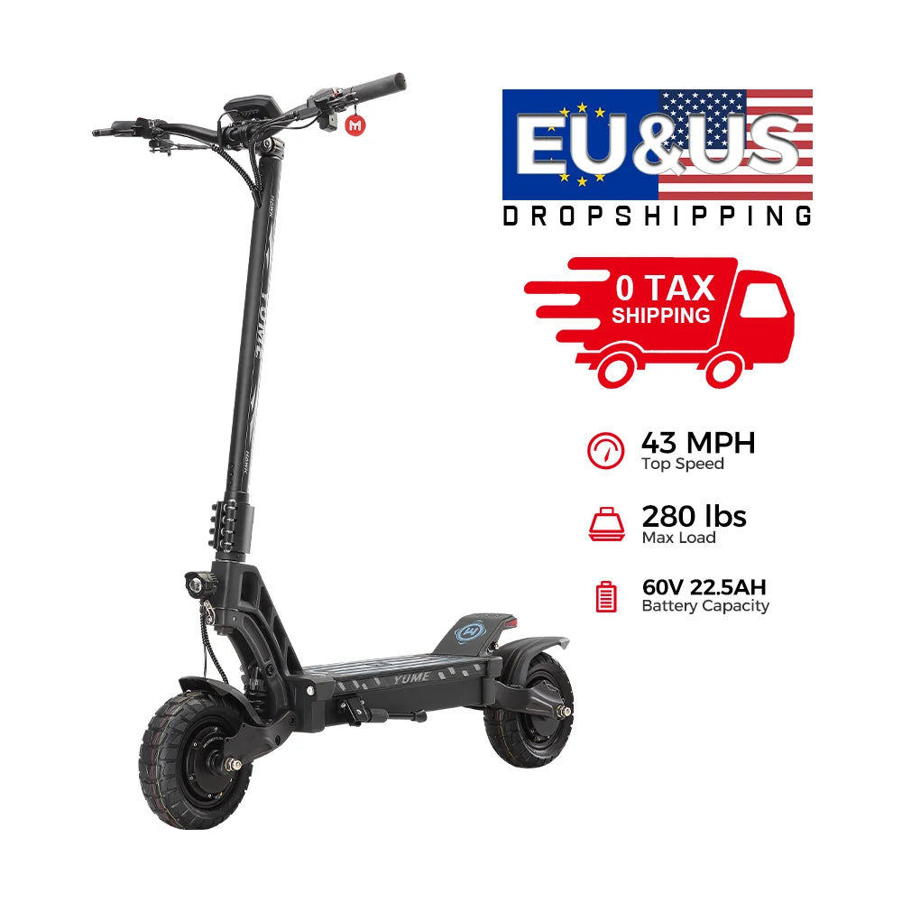 YUME 60v Hawk Dual Motor Electric Scooter 10 Inch Big Wheel 250W Lithium Battery Foldable Kick 70km Range Two-Wheel Vehicle