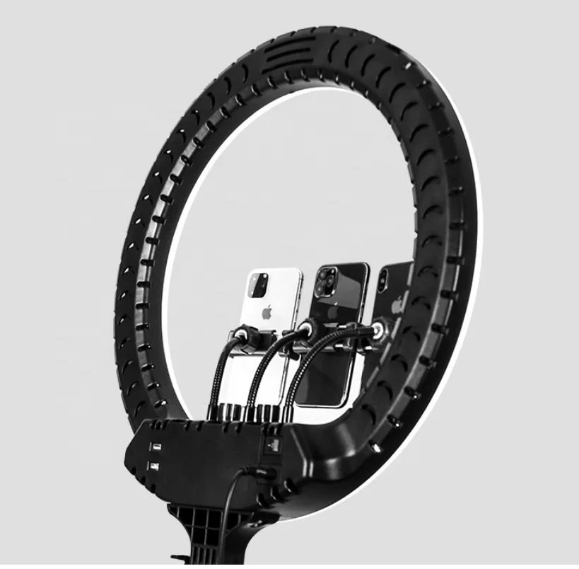 Barber Shop Ceiling Lights 21 Inches Ring Lamp with Wall Mount Phone Holder Remote Control